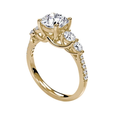 Engagement ring with a diamond on a white background